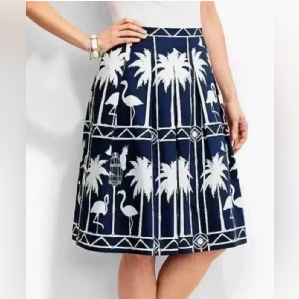 NWT Talbots Blue and White South Beach Pleated Skirt Size 14 Old Money Preppy